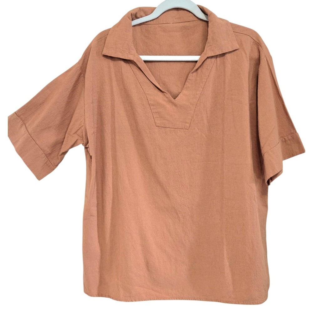 Lagenlook‎ Flax/Cotton Blend, Mustard Colored,,Short Sleeve, Tunic, Size 1X